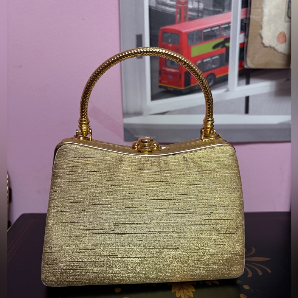Vintage Gold Hard Clutch with Braided Chain Handle – Evening Bag